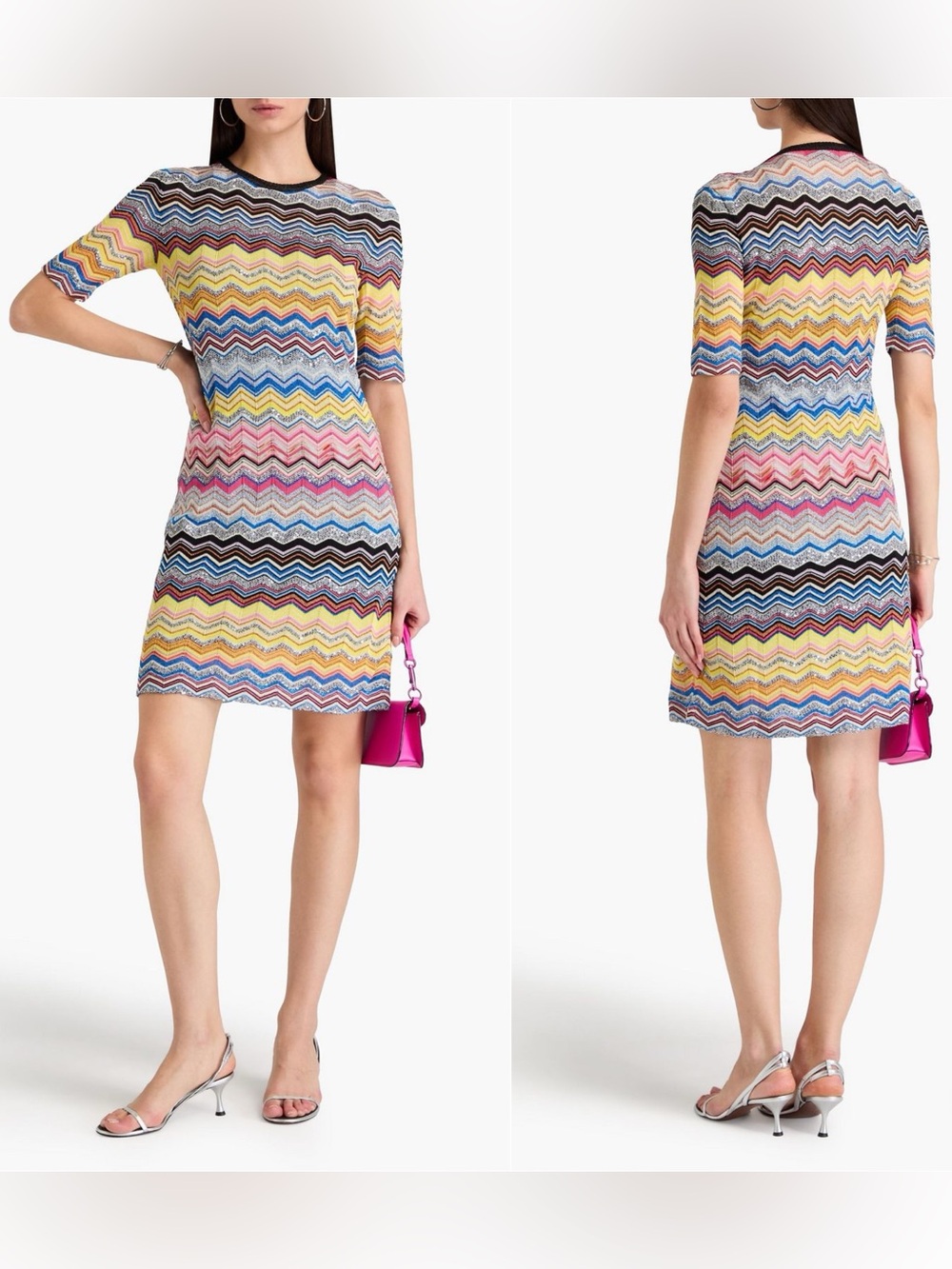 EUC Missoni Zigzag Embellished Knitted Mini Dress Multicoloured 36 $1,440